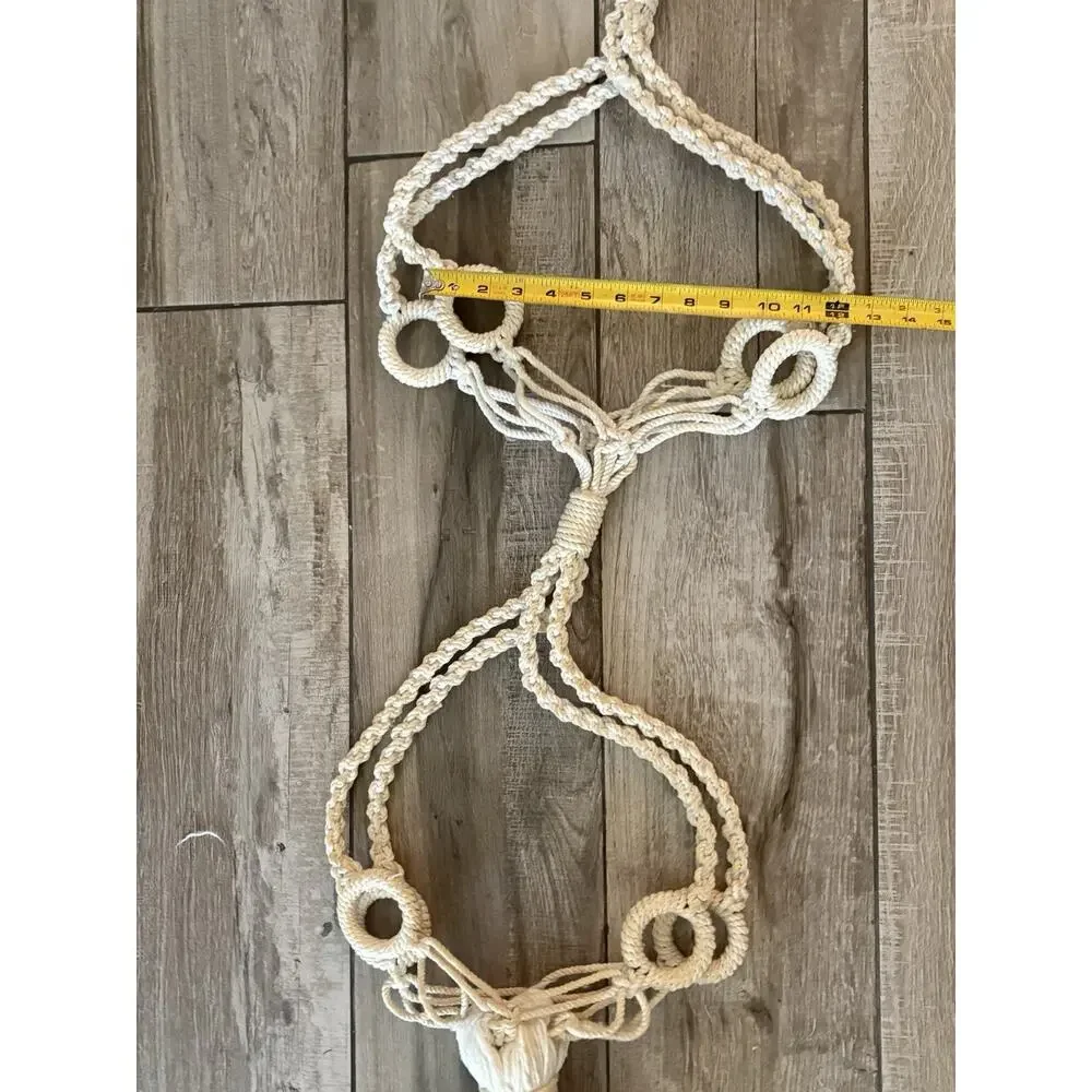Vintage Macrame Double Plant Hanger 58” Cotton Rope Boho Hanging Planter